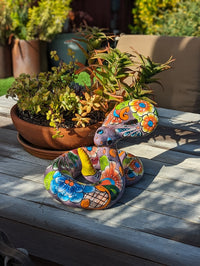 Talavera Rattlesnake Figurine Ceramic Mexican Pottery, Snake Outdoor Decor and Garden Statue Handmade in Mexico
