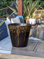 Black & Gold Flower Pot | 10.5" Round Ceramic Planter is Handmade Talavera Pottery for Outdoor Garden Decor, Indoor Home Decor, Centerpiece