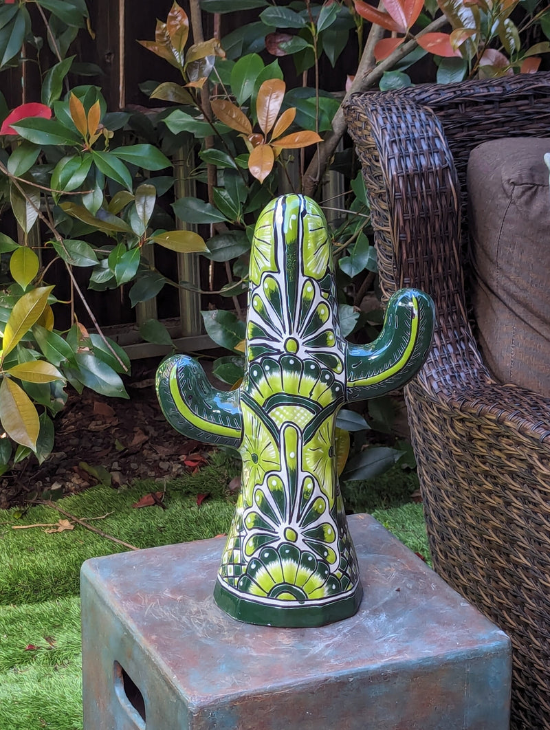 Saguaro Cactus Decor is Colorful Mexican Talavera Pottery, Cactus Room Decor for Bedroom, Bathroom, Outdoor Decorations or Housewarming Gift