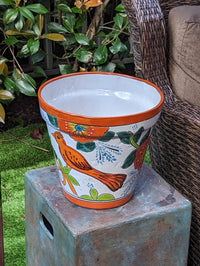 Tropical Bird Flower Pot | 12.5" Round Ceramic Planter is Handmade Mexican Pottery for Outdoor Garden Decor, Indoor Home Decor, Centerpiece