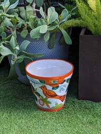 Tropical Bird Flower Pot | 12.5" Round Ceramic Planter is Handmade Mexican Pottery for Outdoor Garden Decor, Indoor Home Decor, Centerpiece