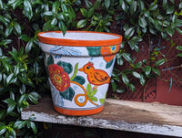 Tropical Bird Flower Pot | 12.5" Round Ceramic Planter is Handmade Mexican Pottery for Outdoor Garden Decor, Indoor Home Decor, Centerpiece