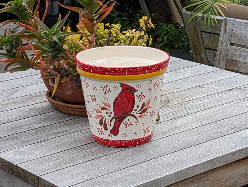 Cardinal Flower Pot | 10.5"Round Ceramic Planter is Handmade Mexican Pottery - Use as Outdoor Garden Decor, Indoor Home Decor, Centerpiece