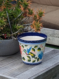 Pre-Order | Hummingbird Flower Pot is Round Ceramic Planter Handmade in Mexico for Outdoor Garden Decor, Indoor Home Decor, Ships 3-25