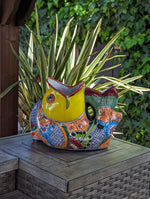 Talavera Whale Planter is Hand Painted Ceramic Mexican Pottery | Large Fish Planter Pot for Yard Art & Outdoor Garden Decor, Big Flower Pot