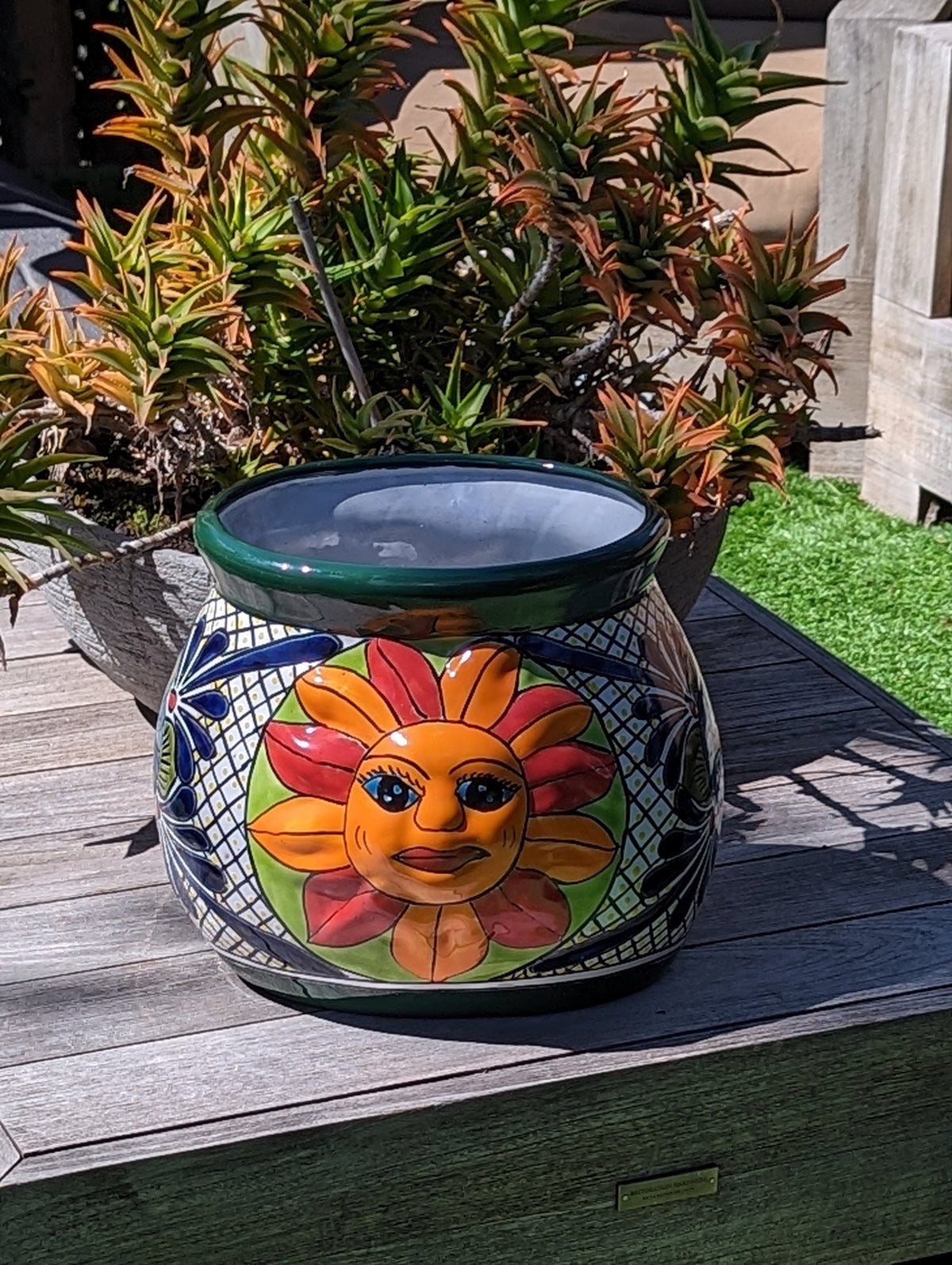 11.5" Oval Mexican Sun Flower Planter is a Colorful, Handmade Talavera Ceramic Planter Pot for Home and Garden Decor, Outdoor Yard Art