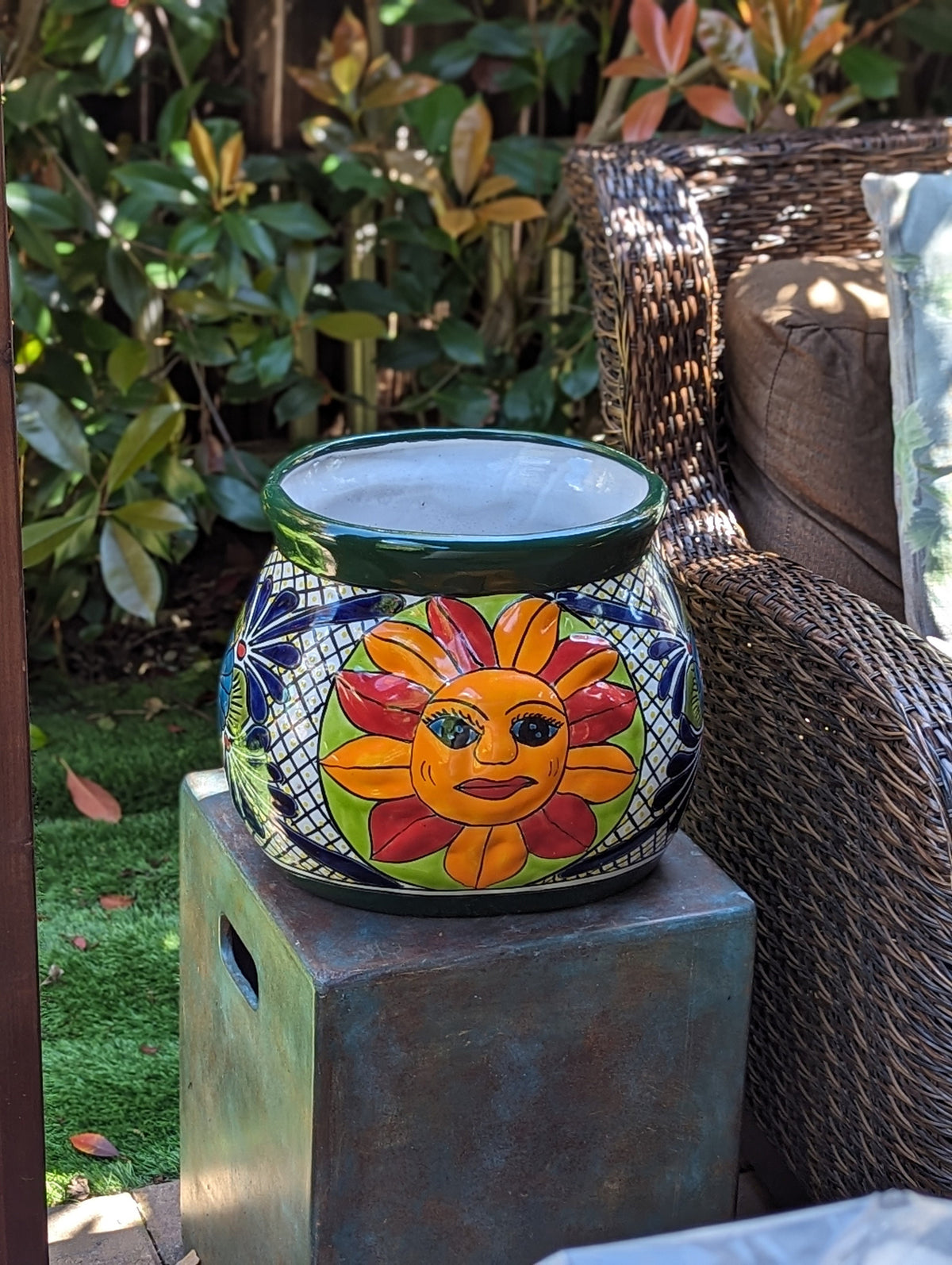 11.5" Oval Mexican Sun Flower Planter is a Colorful, Handmade Talavera Ceramic Planter Pot for Home and Garden Decor, Outdoor Yard Art