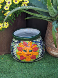 11.5" Oval Mexican Sun Flower Planter is a Colorful, Handmade Talavera Ceramic Planter Pot for Home and Garden Decor, Outdoor Yard Art