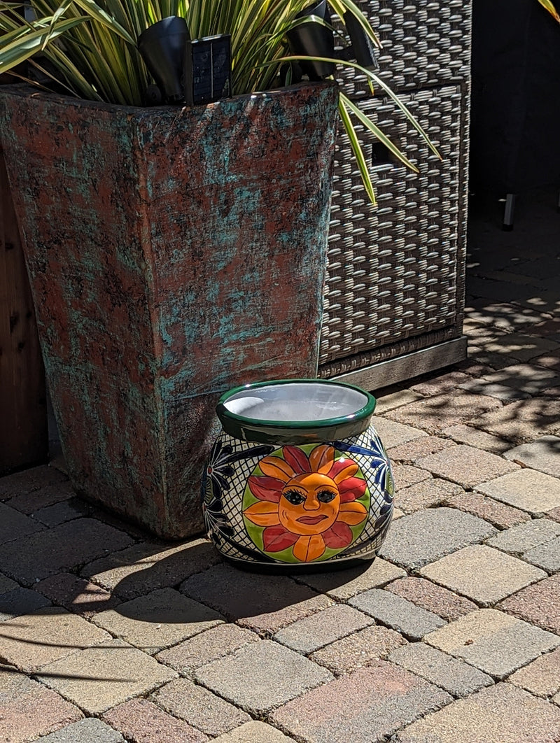 11.5" Oval Mexican Sun Flower Planter is a Colorful, Handmade Talavera Ceramic Planter Pot for Home and Garden Decor, Outdoor Yard Art
