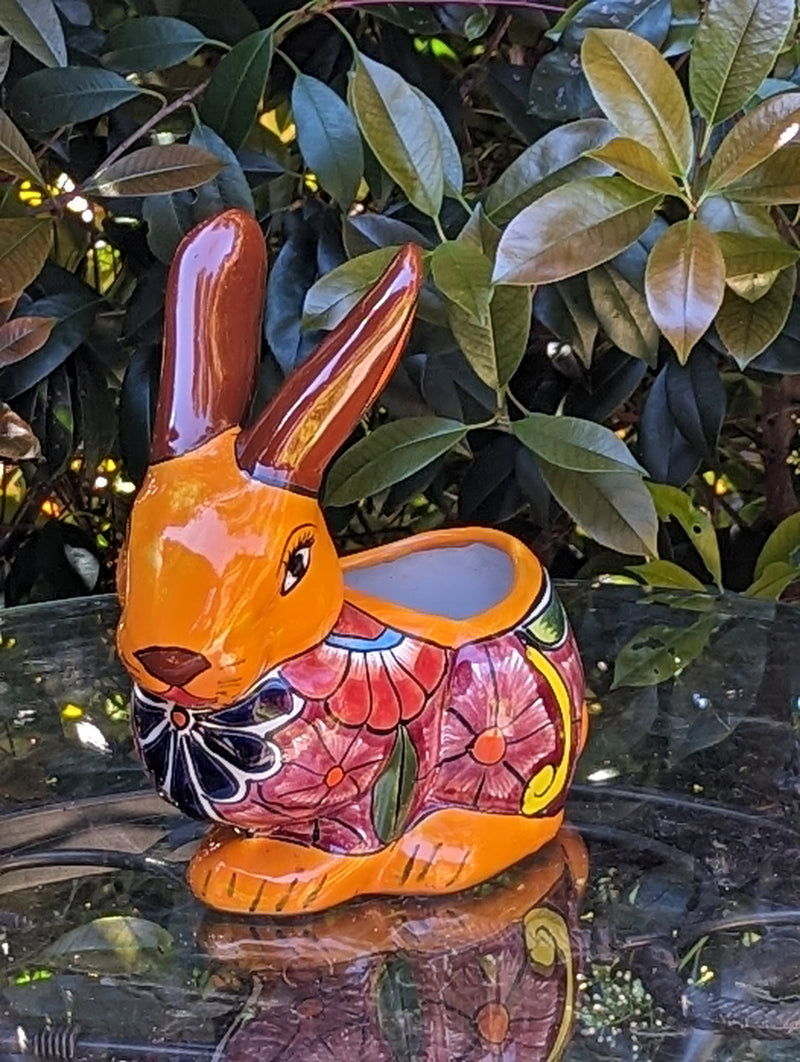 Rabbit Planter Talavera Pottery, Colorful Ceramic Plant Pot Indoor Hom ...