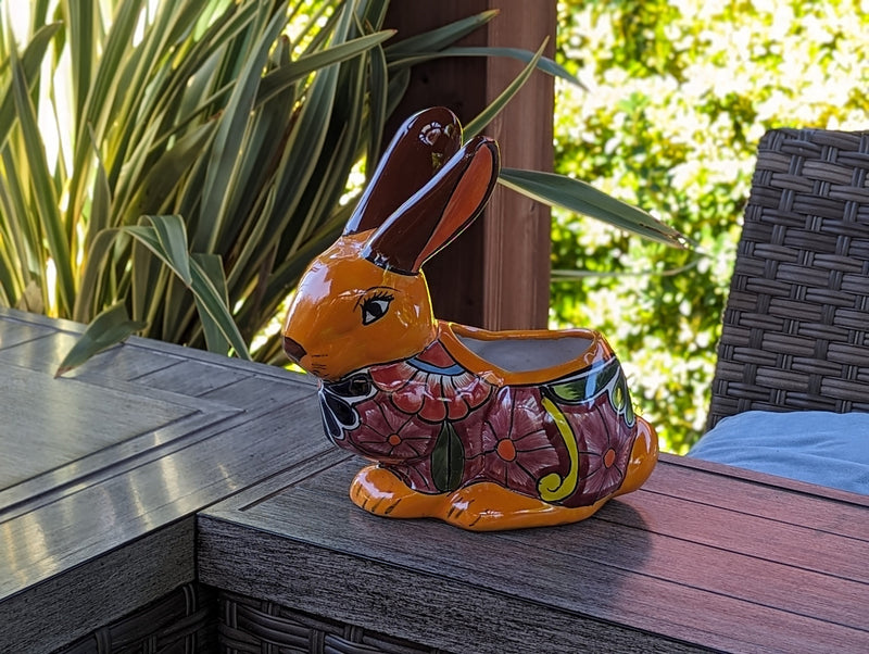 Rabbit Planter Talavera Pottery, Colorful Ceramic Plant Pot Indoor Home Decor, Outdoor Garden Decor Hand Painted Mexican Yard Decor