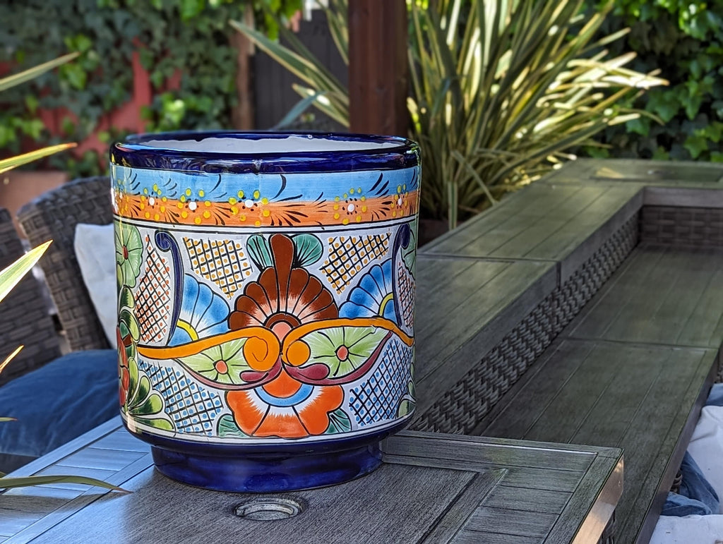 Colorful 7" Round Flower Pot, Talavera Ceramic Planter, Handmade Pottery, Outdoor Garden Decor, Indoor Home Decor, Unique Housewarming Gift