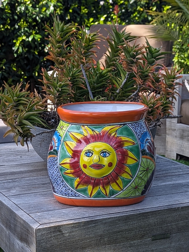 11.5" Oval Mexican Sun Flower Planter is a Colorful, Handmade Talavera Ceramic Planter Pot for Home and Garden Decor, Outdoor Yard Art