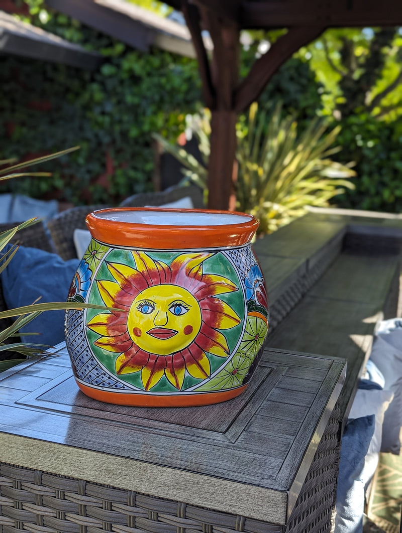 11.5" Oval Mexican Sun Flower Planter is a Colorful, Handmade Talavera Ceramic Planter Pot for Home and Garden Decor, Outdoor Yard Art