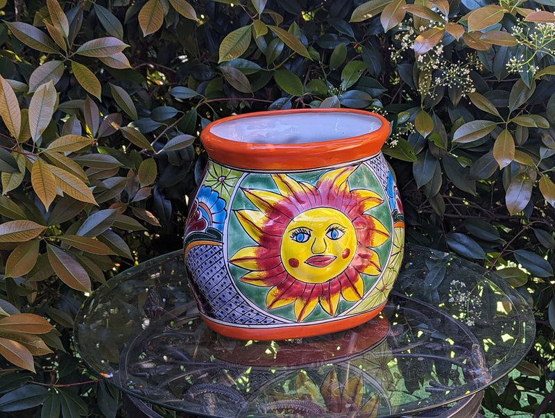 11.5" Oval Mexican Sun Flower Planter is a Colorful, Handmade Talavera Ceramic Planter Pot for Home and Garden Decor, Outdoor Yard Art