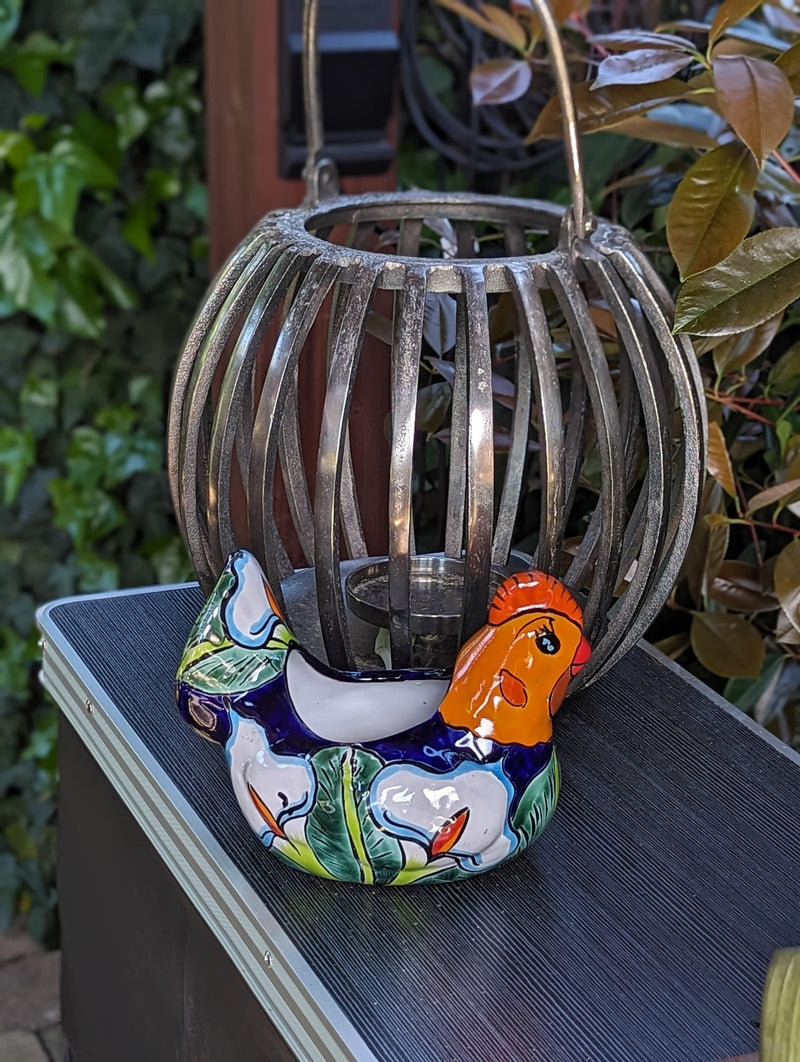 Chicken Flower Pot, Ceramic Talavera Planter, Handmade Mexican Pottery Home Decor - Indoor Planter or Outdoor Pot, Small Planter Pot