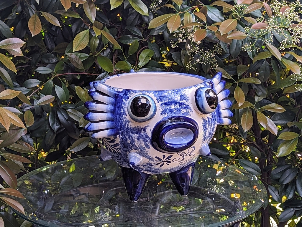 Talavera Blowfish Planter is Hand Painted Ceramic Mexican Pottery | Unique Planter Pot for Yard Art & Outdoor Garden Decor, Big 17&quot; Wide Pot