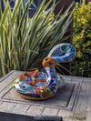 Talavera Rattlesnake Figurine Ceramic Mexican Pottery, Snake Outdoor Decor and Garden Statue Handmade in Mexico