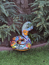 Talavera Rattlesnake Figurine Ceramic Mexican Pottery, Snake Outdoor Decor and Garden Statue Handmade in Mexico