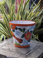 Tropical Bird Flower Pot | 12.5" Round Ceramic Planter is Handmade Mexican Pottery for Outdoor Garden Decor, Indoor Home Decor, Centerpiece