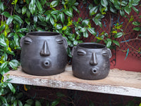 Whistling Round Face Planter Bundles | Handmade Artisan Pottery of Atzompa, Mexico  | Black Flower Pot