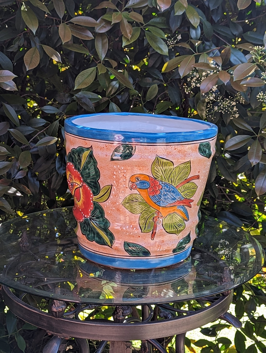 10.5" Round Ceramic Planter is Handmade Mexican Pottery for Outdoor Garden Decor, Indoor Home Decor, or Centerpiece