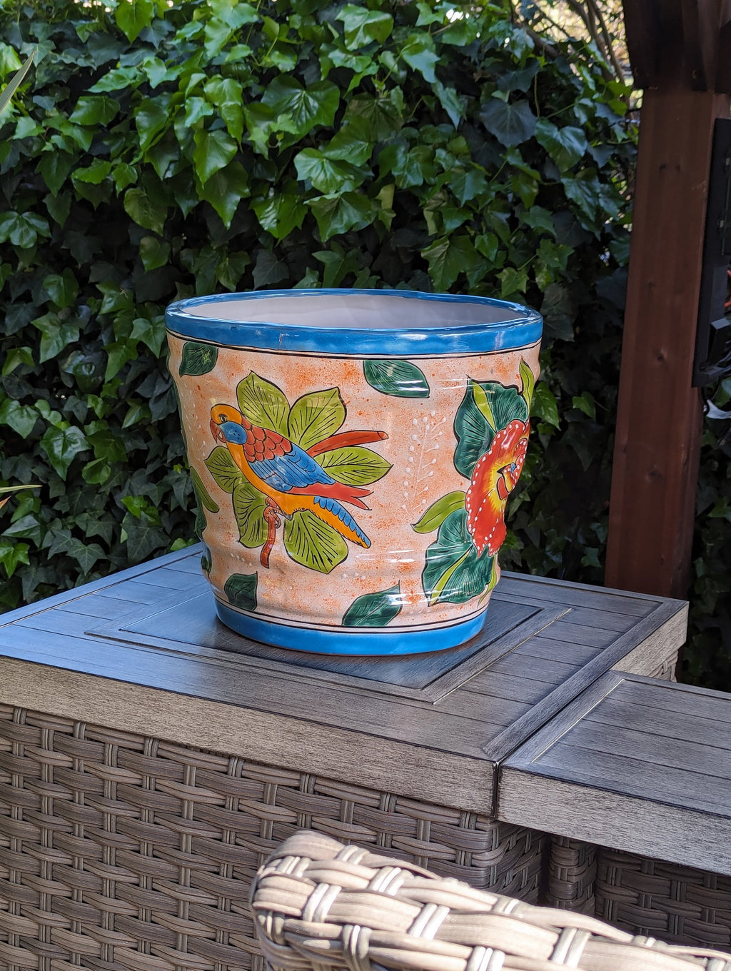 10.5" Round Ceramic Planter is Handmade Mexican Pottery for Outdoor Garden Decor, Indoor Home Decor, or Centerpiece