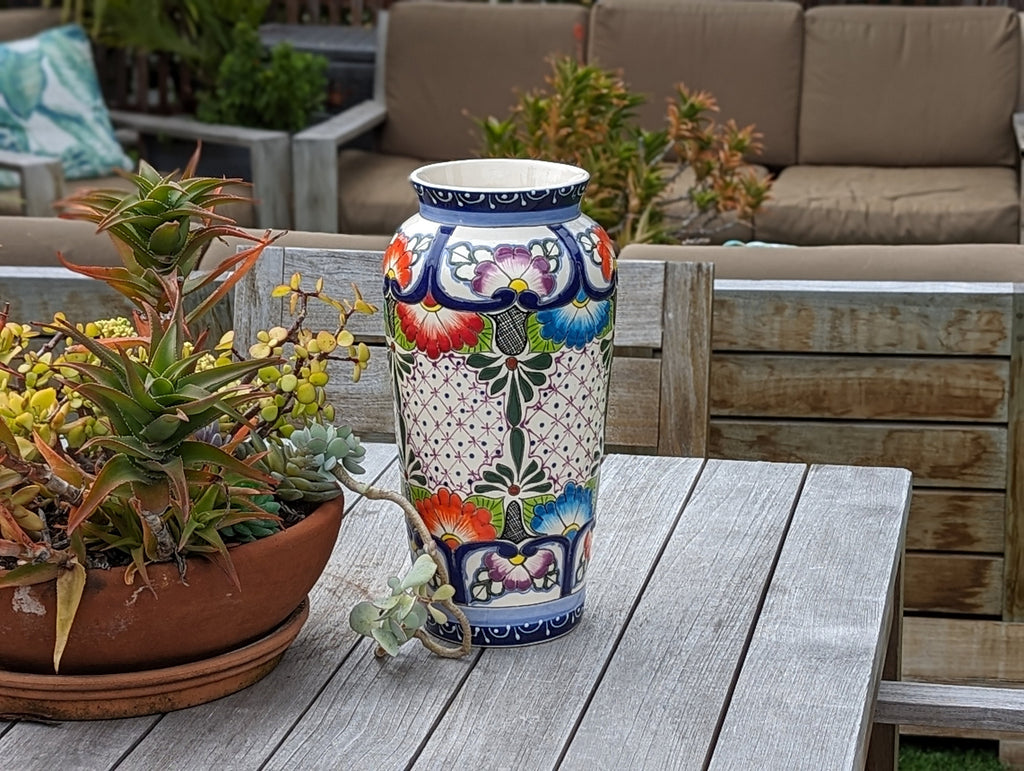 Ceramic Talavera Vase is Exquisite Handmade Mexican Pottery | Decorative Flower Vase is Gorgeous Centerpiece for Home Decor or Yard Decor