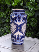 Ceramic Talavera Flower Vase is Exquisite Handmade Mexican Pottery | Decorative Centerpiece is Gorgeous Blue Design for Home or Yard Decor