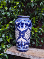 Ceramic Talavera Flower Vase is Exquisite Handmade Mexican Pottery | Decorative Centerpiece is Gorgeous Blue Design for Home or Yard Decor