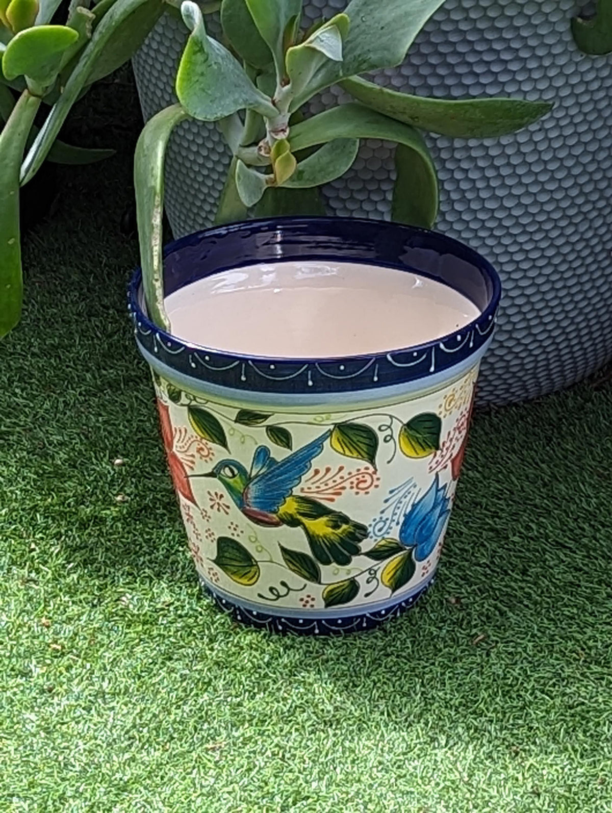 Pre-Order | Hummingbird Flower Pot is Round Ceramic Planter Handmade in Mexico for Outdoor Garden Decor, Indoor Home Decor, Ships 3-25