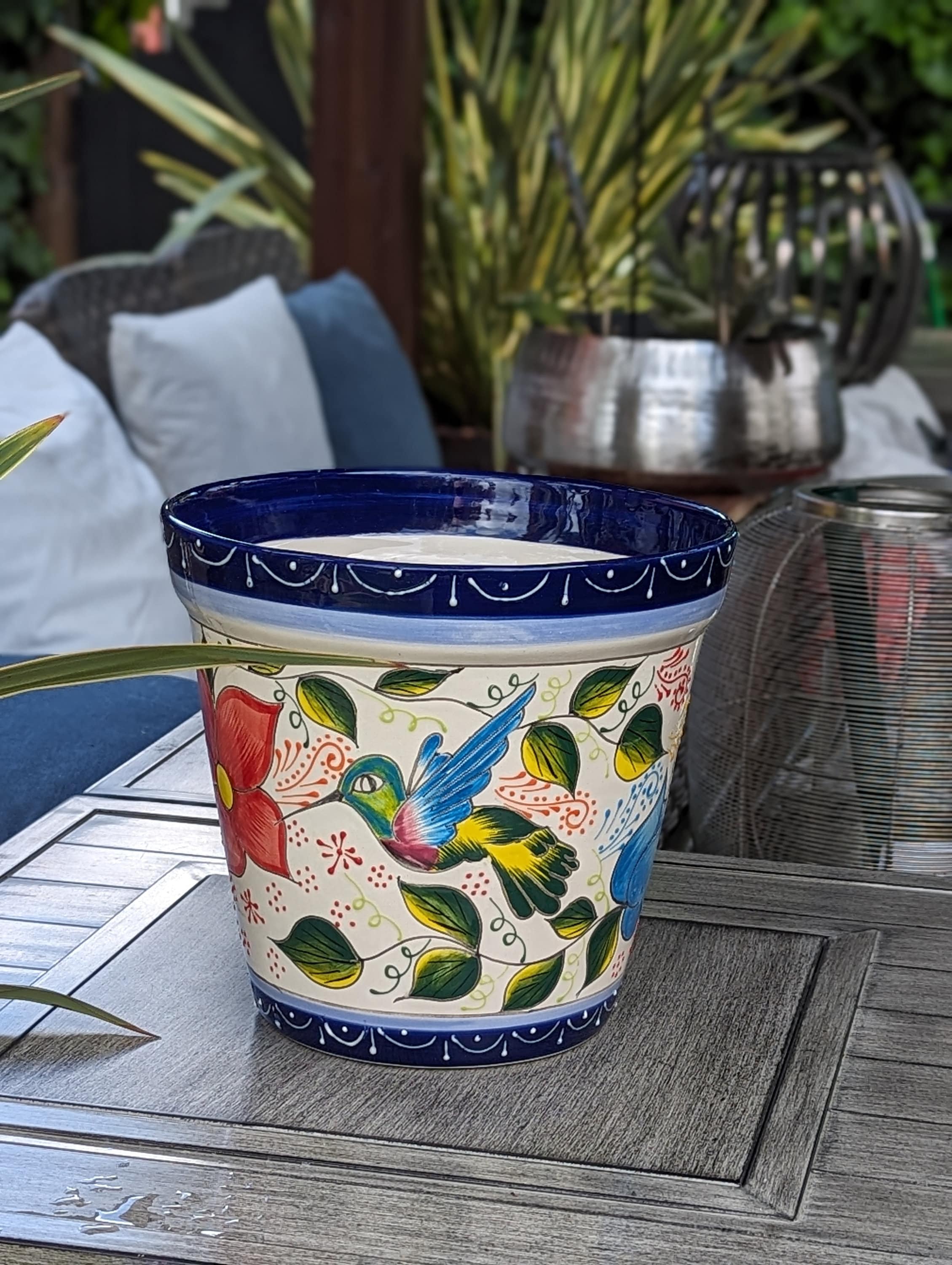 Hummingbird Planter, Hand-painted Mexican Ceramic Flower Pot in 4
