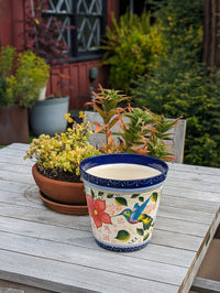 Pre-Order | Hummingbird Flower Pot is Round Ceramic Planter Handmade in Mexico for Outdoor Garden Decor, Indoor Home Decor, Ships 3-25