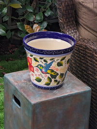Pre-Order | Hummingbird Flower Pot is Round Ceramic Planter Handmade in Mexico for Outdoor Garden Decor, Indoor Home Decor, Ships 3-25