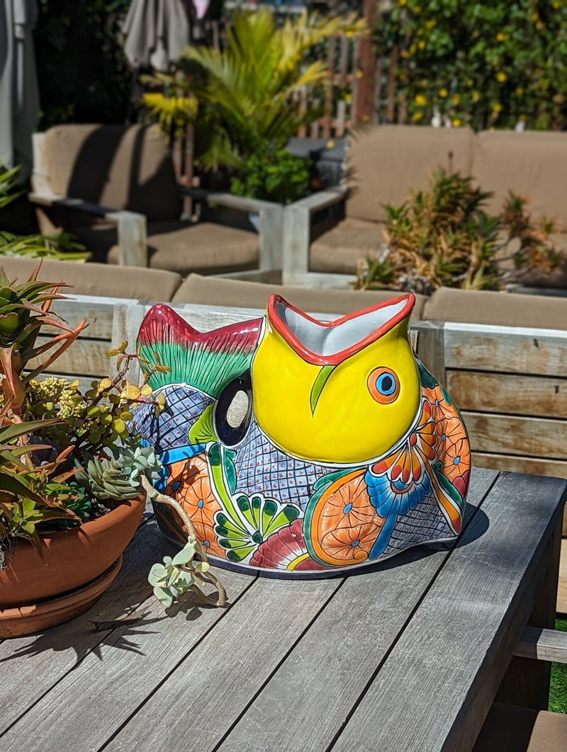 Talavera Whale Planter is Hand Painted Ceramic Mexican Pottery | Large Fish Planter Pot for Yard Art & Outdoor Garden Decor, Big Flower Pot