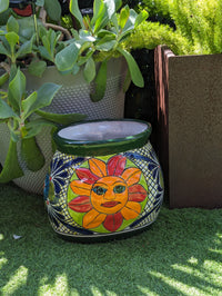 11.5" Oval Mexican Sun Flower Planter is a Colorful, Handmade Talavera Ceramic Planter Pot for Home and Garden Decor, Outdoor Yard Art