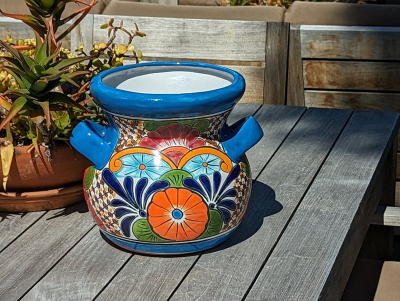 Stunning 10.5" Round Planter, Talavera Ceramic Flower Pot, Use Handmade Pottery for Outdoor Garden Decor or Indoor Home Decor, Unique Gift