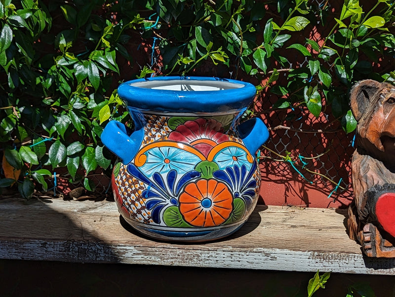 Stunning 10.5" Round Planter, Talavera Ceramic Flower Pot, Use Handmade Pottery for Outdoor Garden Decor or Indoor Home Decor, Unique Gift