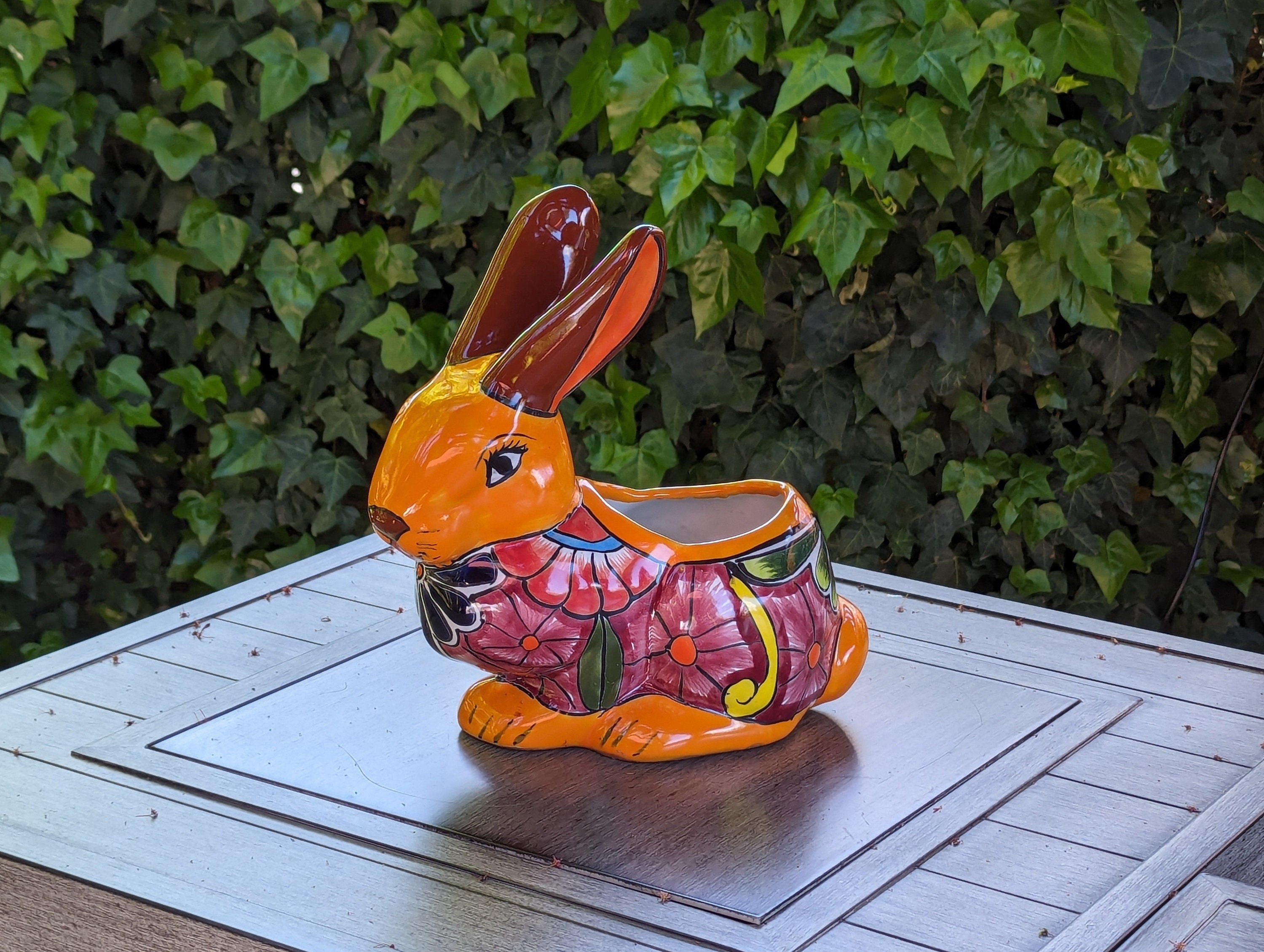 Rabbit Planter Talavera Pottery, Colorful Ceramic Plant Pot Indoor Hom ...