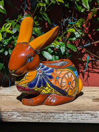 Rabbit Planter Talavera Pottery, Colorful Ceramic Plant Pot Indoor Home Decor, Outdoor Garden Decor Hand Painted Mexican Yard Decor