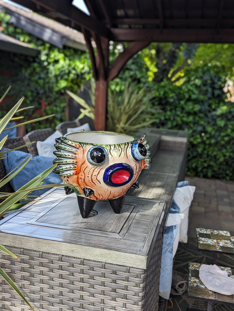Talavera Blowfish Planter is Hand Painted Ceramic Mexican Pottery | Unique Planter Pot for Yard Art & Outdoor Garden Decor, Big 17&quot; Wide Pot