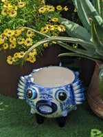 Talavera Blowfish Planter is Hand Painted Ceramic Mexican Pottery | Unique Planter Pot for Yard Art & Outdoor Garden Decor, Big 17&quot; Wide Pot