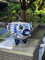 Talavera Blowfish Planter is Hand Painted Ceramic Mexican Pottery | Unique Planter Pot for Yard Art & Outdoor Garden Decor, Big 17&quot; Wide Pot