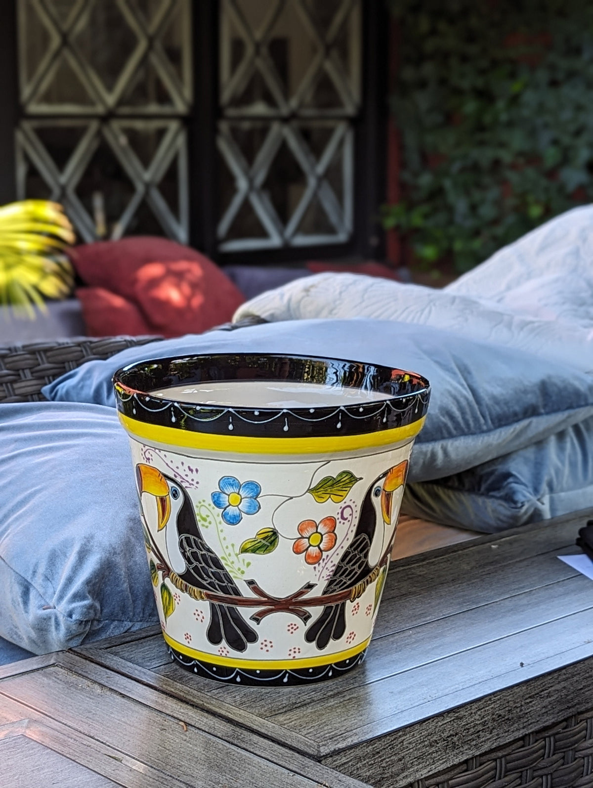 4 Toucans Flower Pot | 10.5" Round Ceramic Planter is Handmade Mexican Pottery for Outdoor Garden Decor, Indoor Home Decor, or a Centerpiece