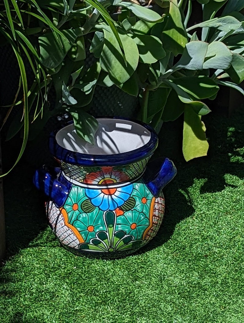 10.5" Round Planters | Ceramic Flower Pot is Handmade Talavera Pottery for Outdoor Garden Decor, Indoor Home Decor or Housewarming Gift