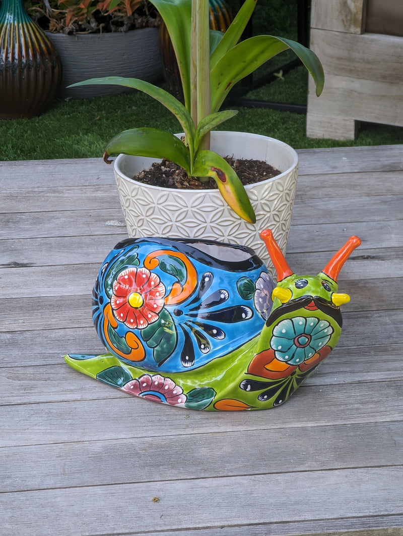 Talavera Snail Planter, Ceramic Mexican Planter Pot for Indoor Home Decor or Outdoor Garden Decor is also Exquisite Hand Painted Yard Art