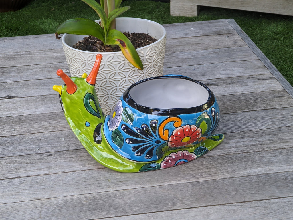 Talavera Snail Planter, Ceramic Mexican Planter Pot for Indoor Home Decor or Outdoor Garden Decor is also Exquisite Hand Painted Yard Art