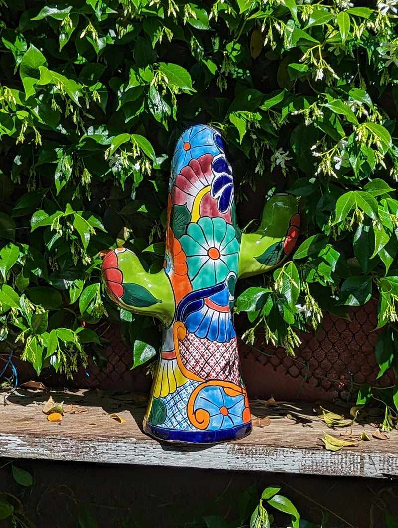 Saguaro Cactus Decor is Colorful Mexican Talavera Pottery, Cactus Room Decor for Bedroom, Bathroom, Outdoor Decorations or Housewarming Gift