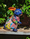 Rabbit Garden Decor is a Cute Ceramic Gift for Yard & Garden Art | Mexican Talavera Pottery, Handmade Hand Painted Rabbit Yard Decoration