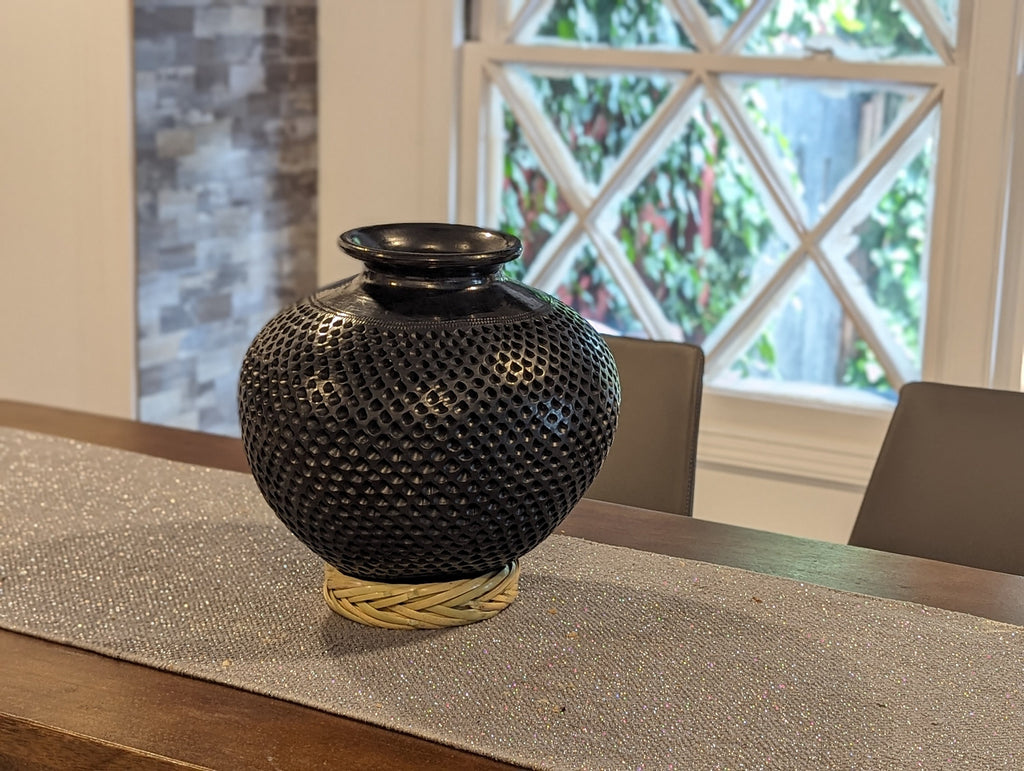 Decorative Centerpiece or Stunning Dried Flower Vase | Black Pottery Home Decor Handmade Mexican Pottery of San Bartolo, Oaxaca Indoor Decor